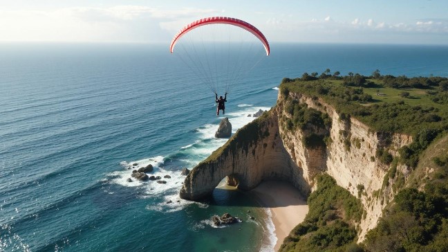 Paralayang Seru di Obelix Sea View Pemandangan dari udara saat paralayang di Obelix Sea View
