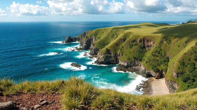 Pantai Slili Gunungkidul yang Tenang Pemandangan pantai Slili Gunungkidul dengan laut tenang dan langit cerah